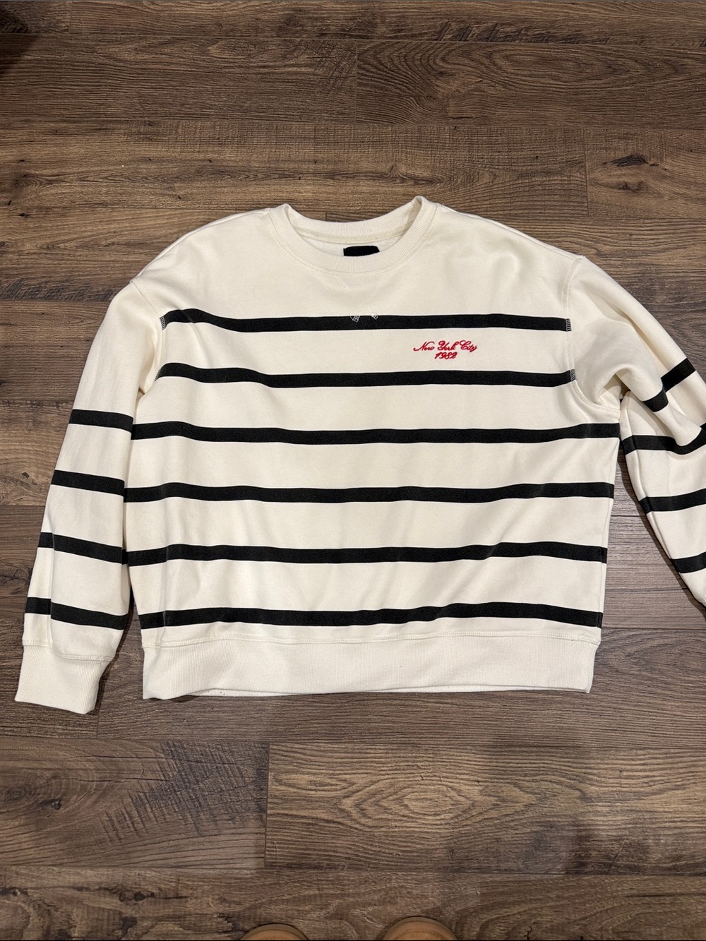 New York City Cream & Black Striped Sweatshirt